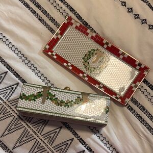 Anthropologie festive tile handpainted stoneware butter dis